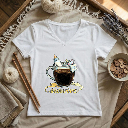 Survive Coffee Mom Lady V-neck