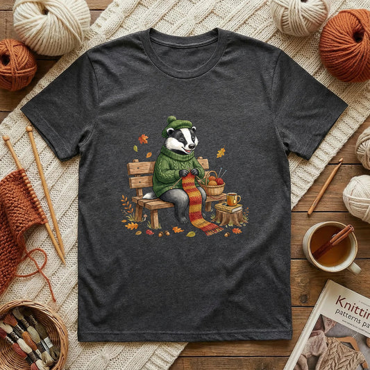 Autumn Badger Knitting Bench T-Shirt